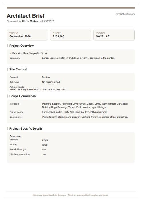 Preview of sample architect brief page 1