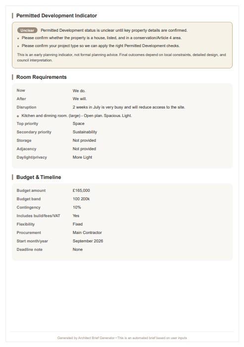 Preview of sample architect brief page 2